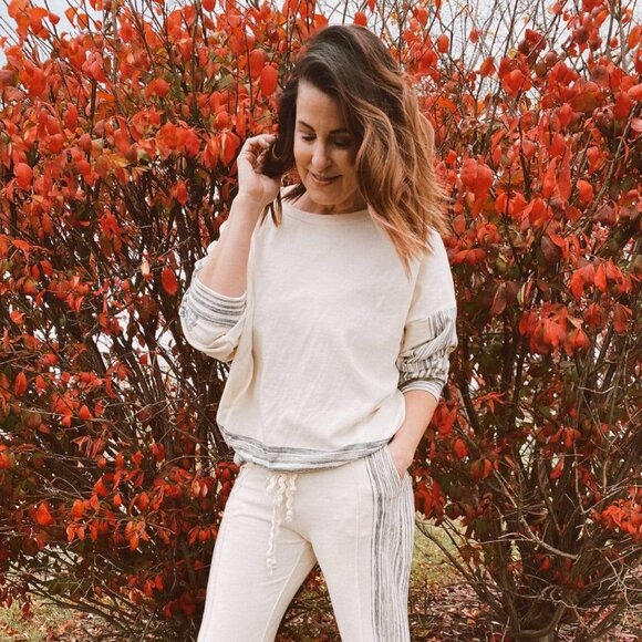 Eva Franco Chia Zen Stripe Sweatshirt Stripe 100% Cotton - Picture 1 of 9